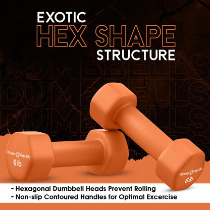 Neoprene Dumbbell Set of 2, Non-Slip, Hex Shape, Free Weights for Muscle Toning and Strength Building - Portable Home Gym Hand Weights