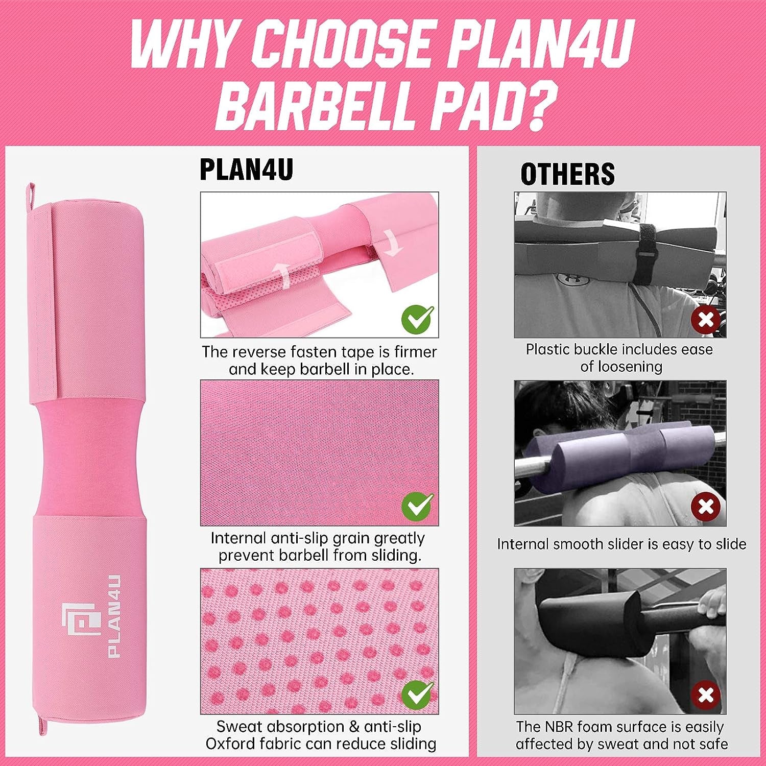 Barbell Pad Set for Squat Hip Thrusts Upgraded Anti-Slip Grain | Breathable, Workout Foam, Weight Lifting Bar Cushion, Shoulder Neck Support, Standard Olympic Bars, Smith Machine, Women/Men
